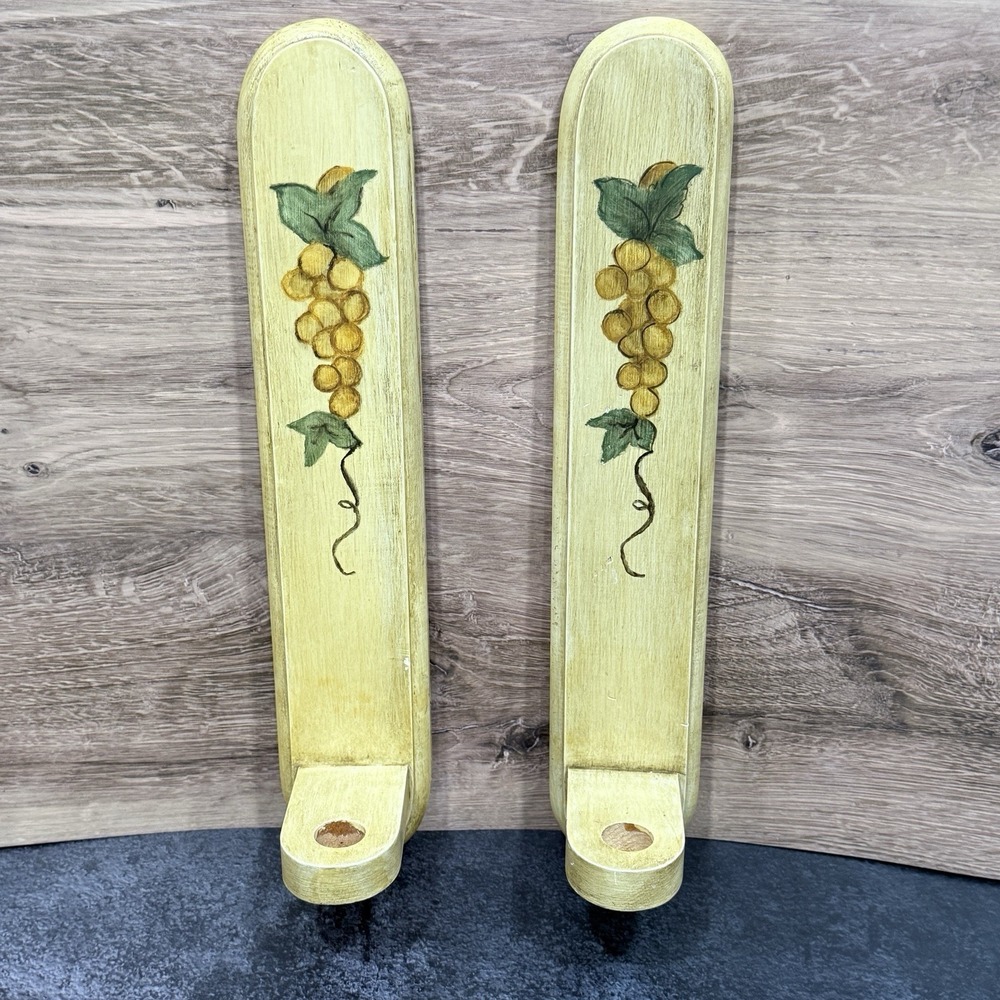 Vintage Hand Painted Wooden Wall Sconces Set of 2 Grapevine Country‎ Cottage